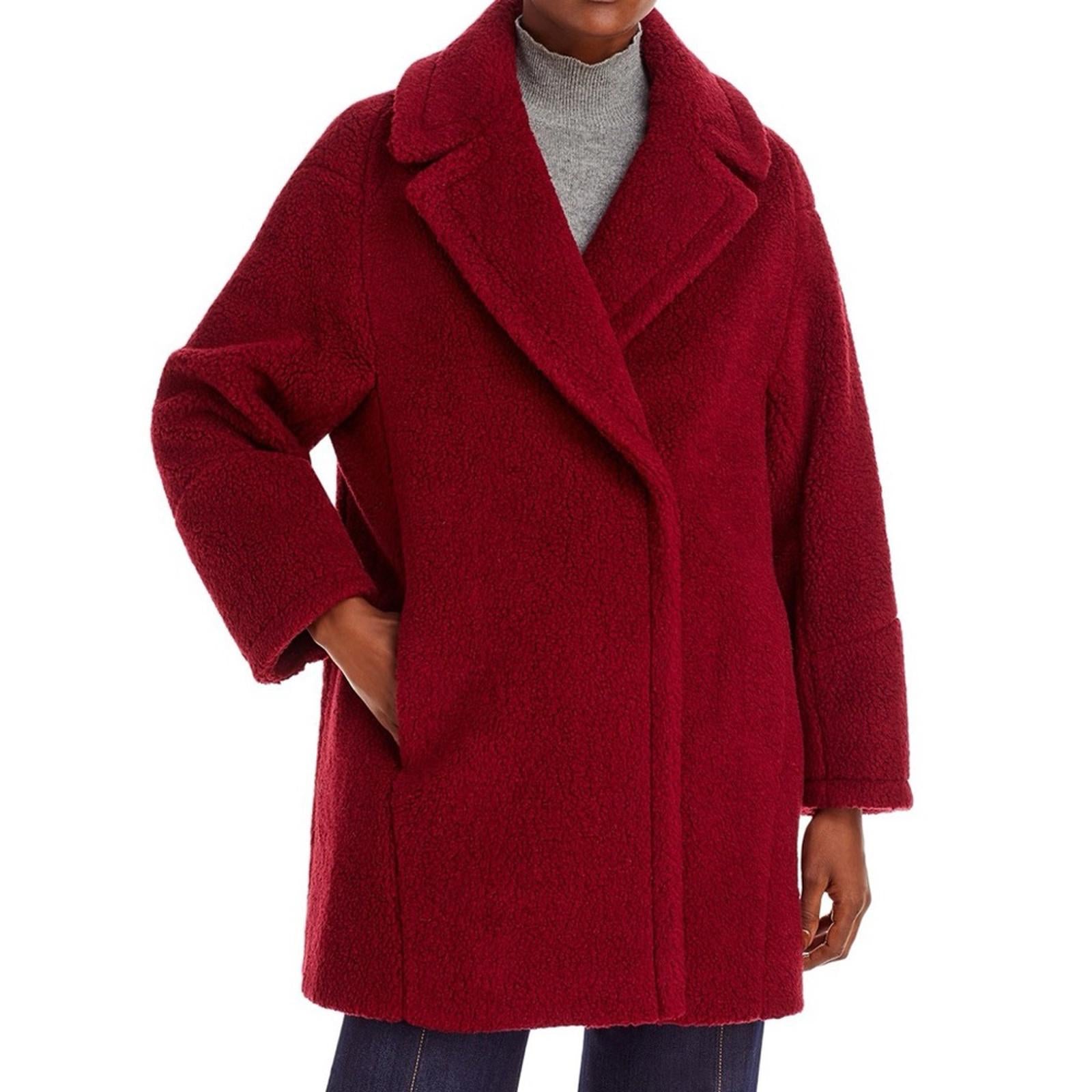 ICONS Cinzia Rocca Wool Teddy Pea Coat in Red, Size 10 NWT $1,005 Made in Italy