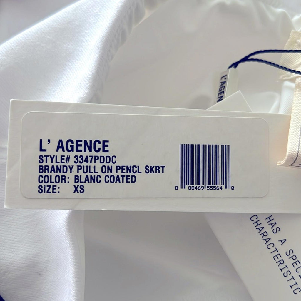 L'Agence Brandy Pull On Pencil Skirt in Coated White, NWT, Size XS $235