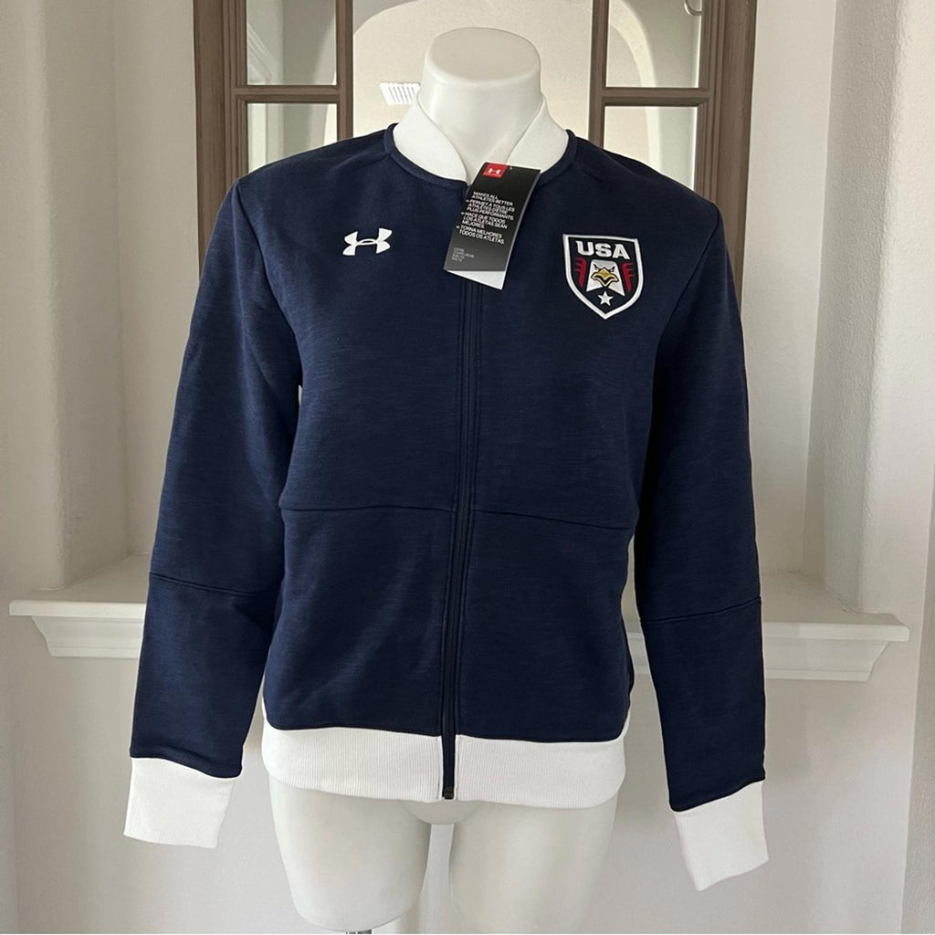 Under Armour Team USA Bomber Jacket Zip Sweatshirt Patriotic Navy Size M NWT