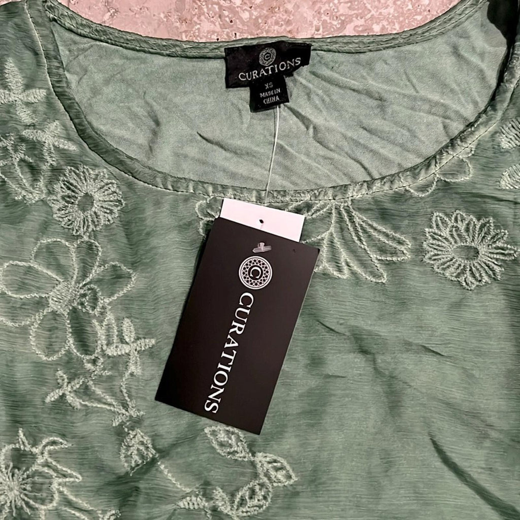 Curations Embroiderd Sleeveless Tank Top/ Blouse in Green, Size XS New w/Tag