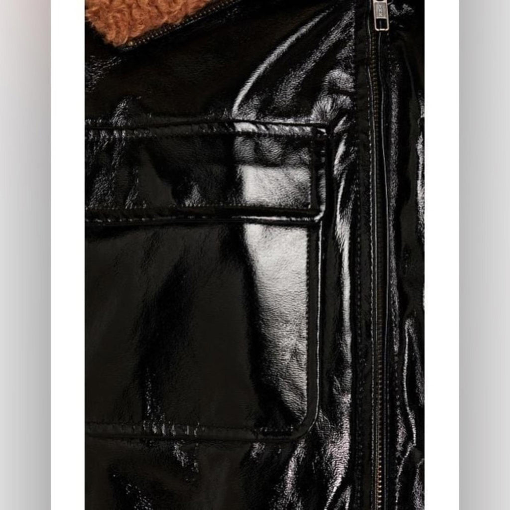Mother Pilot Faux Patent Leather Jacket in Black, Size XL New w/Tag $395