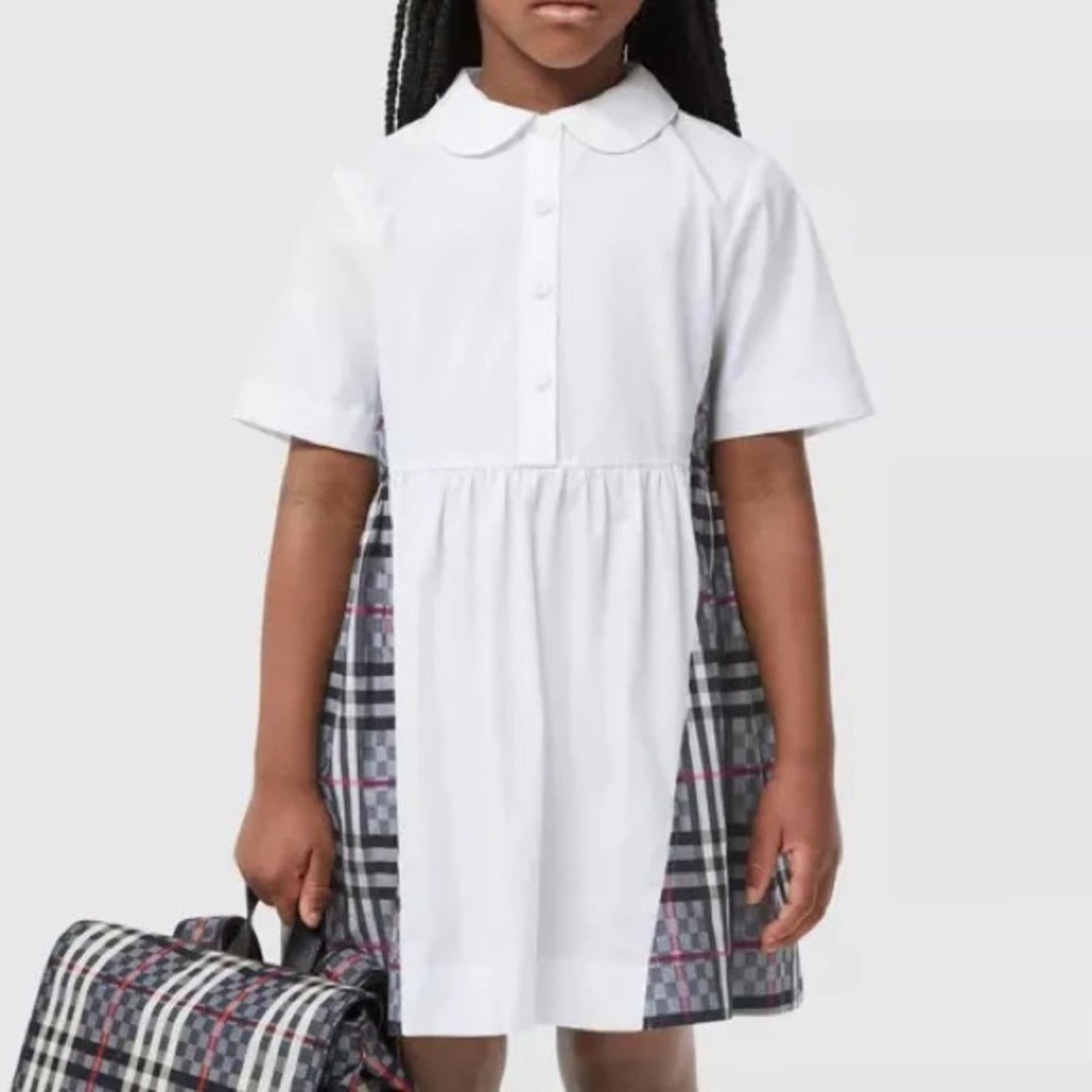 Burberry Chequerboard Panel Stretch Cotton Polo Shirt Dress, Size 12Y New w/Tag