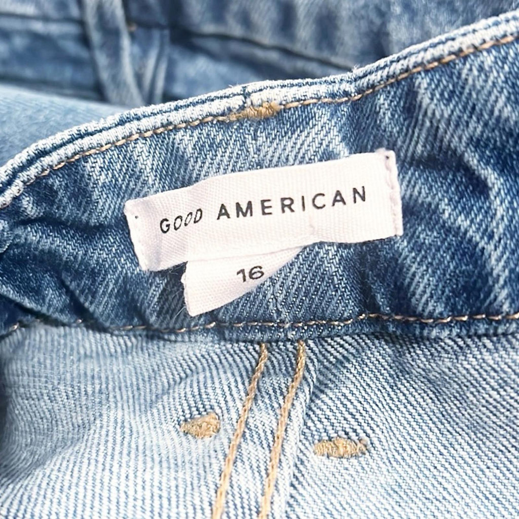 Good American Straight Leg Raw Hem Jeans, Blue Size 16 New w/Tag