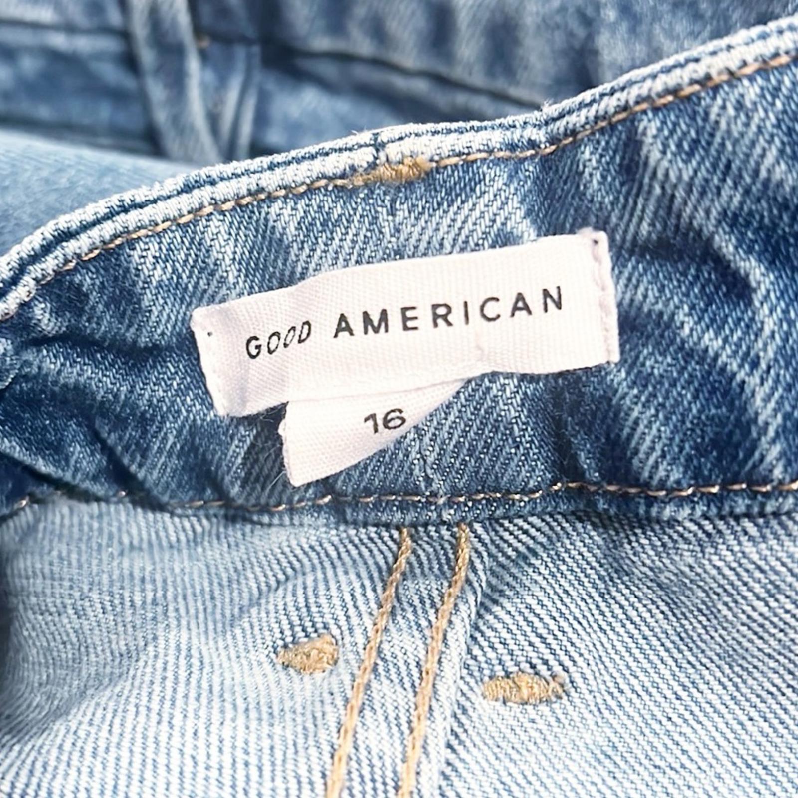 Good American Straight Leg Raw Hem Jeans, Blue Size 16 New w/Tag