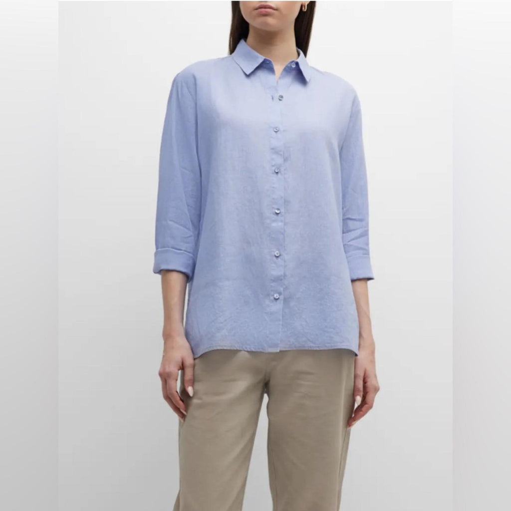 Eileen Fisher Handkerchief Linen Classic Collar Shirt, Size L New w/Tag SOLD OUT