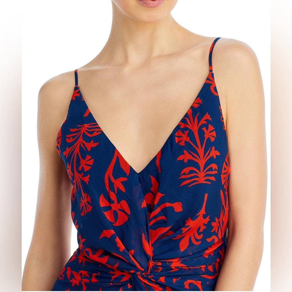 Andres Otalora Printed Chiffon Tie Back Gown in Blue & Red, NWT, Size 0