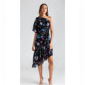 Shoshanna Midnight Gia One Shoulder Silk Floral Dress, Black Size 8 Retail $595