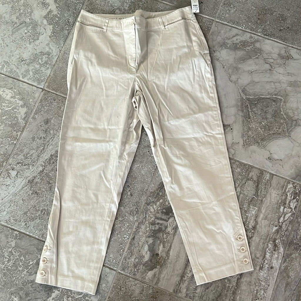 Talbots Beige Straight Leg Perfect Crop Pants, Size 12 New w/Tag