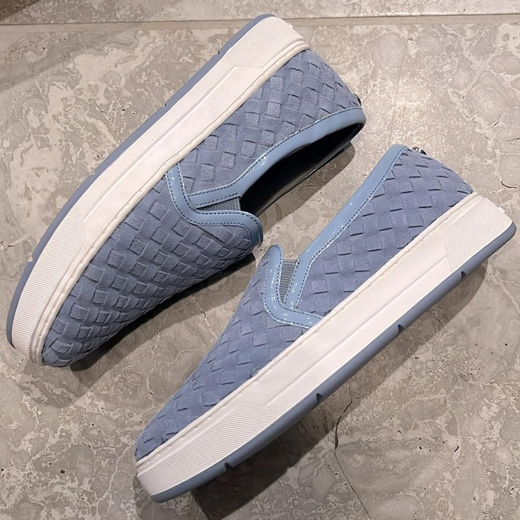 Donald Pliner Rally Woven Slip-On Sneakers in Denim Calf Suede Size 5.5 NWT