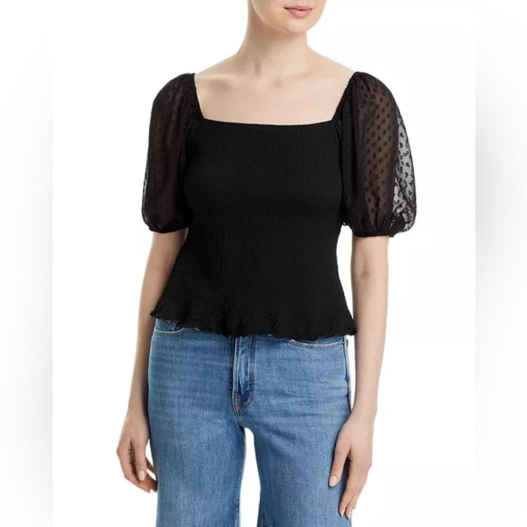 Status by Chenault Smocked Puff Sleeve Top in Black, Size L New w/Tag