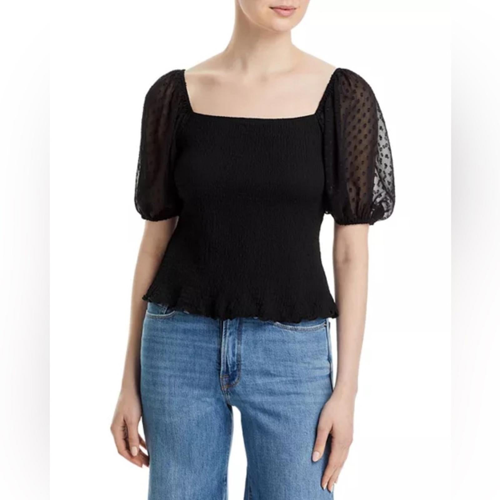 Status by Chenault Smocked Puff Sleeve Top in Black, Size L New w/Tag