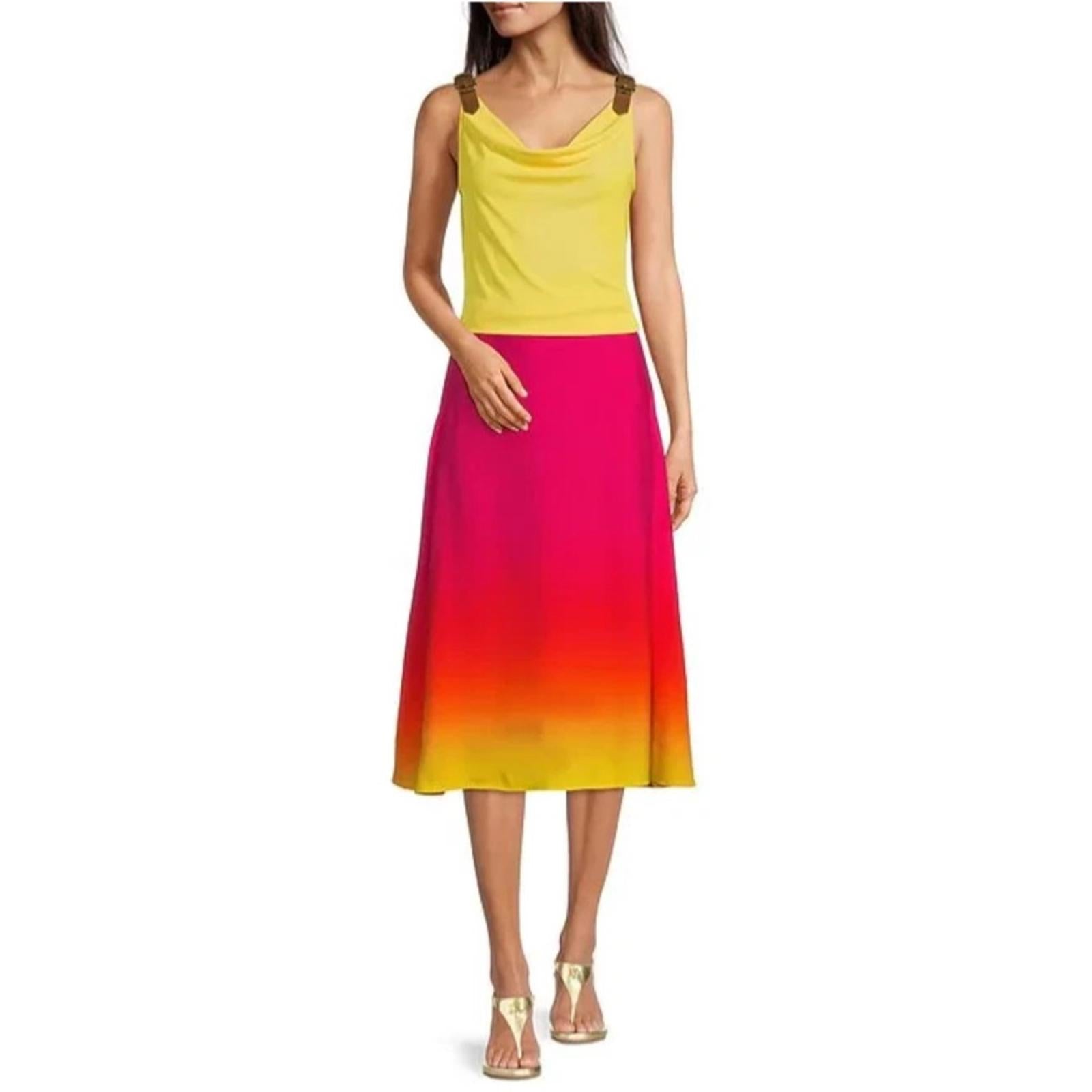 Lauren Ralph Lauren Pink Ombré Linen Blend Midi Skirt, NWT, Size 14