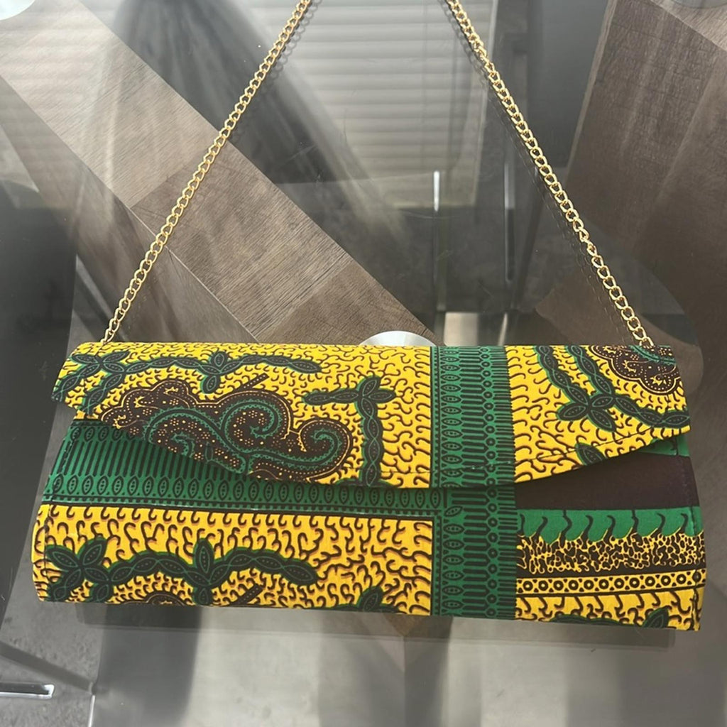 NEW Handmade Ankara Clutch Bag, Yellow/Green (No tags)
