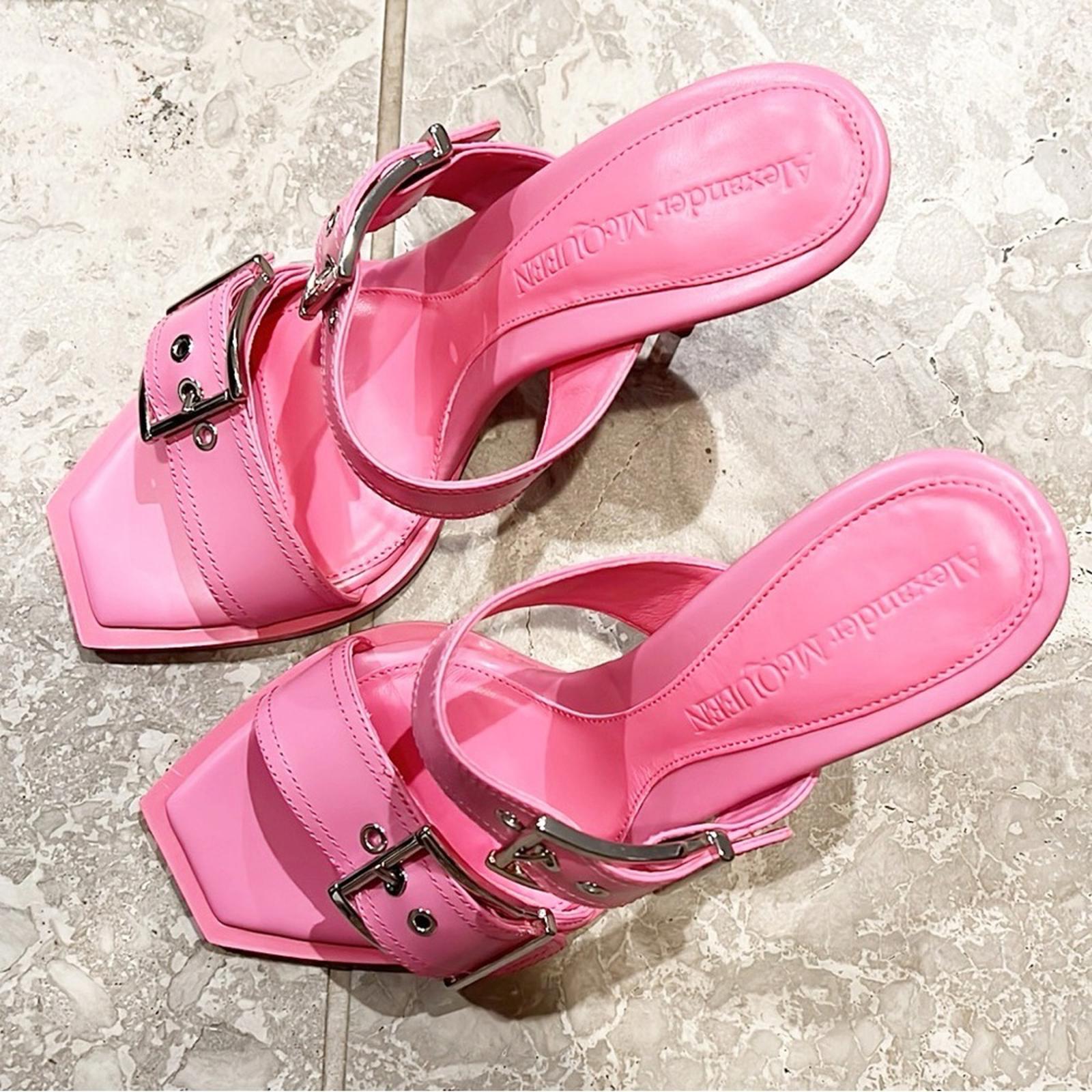 Alexander McQueen Double Buckle Punk Mule in Pink, Size 39 New w/DustBag $1050