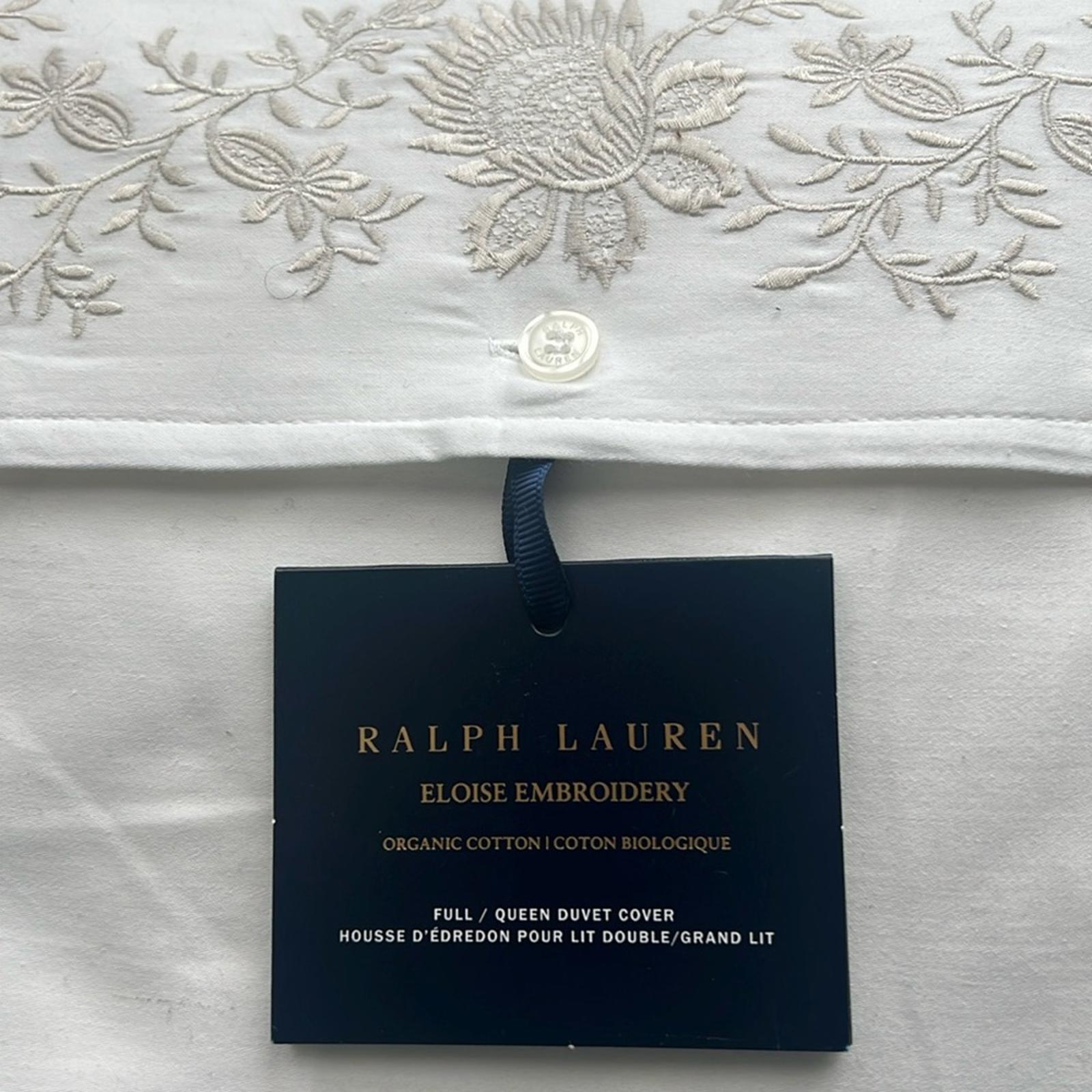 Ralph Lauren Eloise Embroidery Organic Cotton Duvet in Platinum Full/Queen NWT