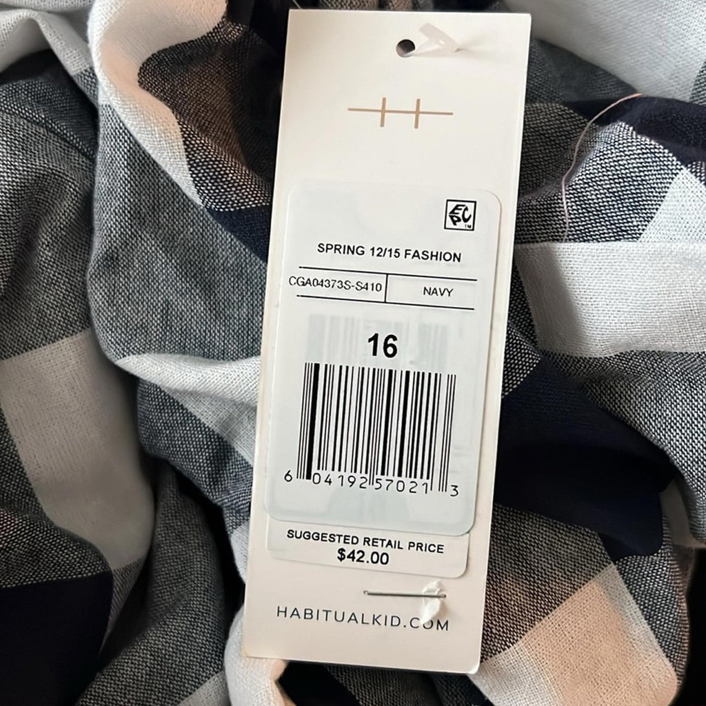 Habitual Kids Girls' Puff Sleeve Gingham Crop Top Big Kid Size 16, New w/Tag
