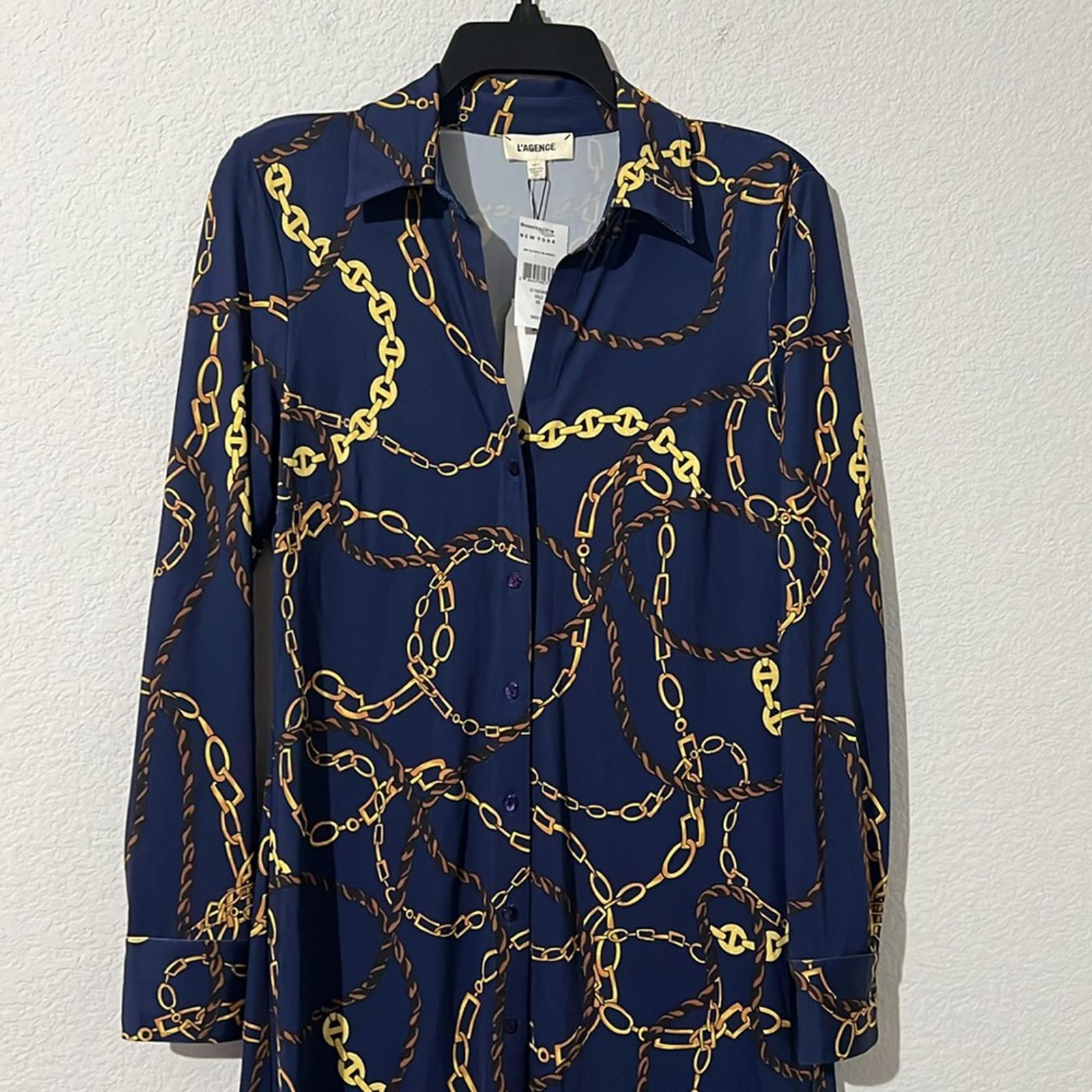L’Agence Raelynn Shirt Dress in Indigo Gold, NWT, Size XS