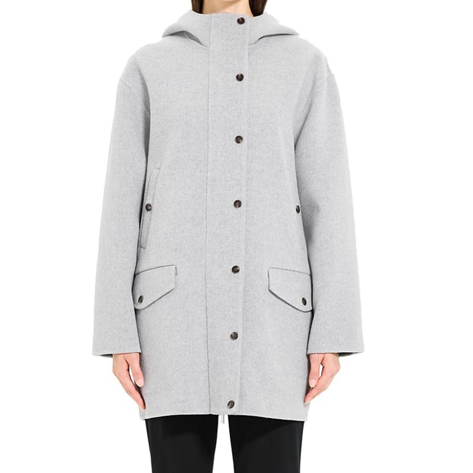Theory Parka in Double-Face Wool-Cashmere in Melange Grey, Size M New w/Tag $895