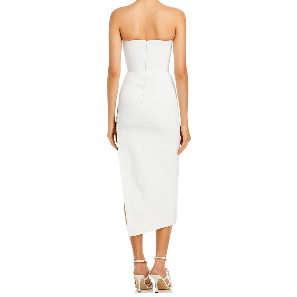 David Koma STRAPLESS Glass Embellished Crystal Trim Dress in White, Size 2 NWT