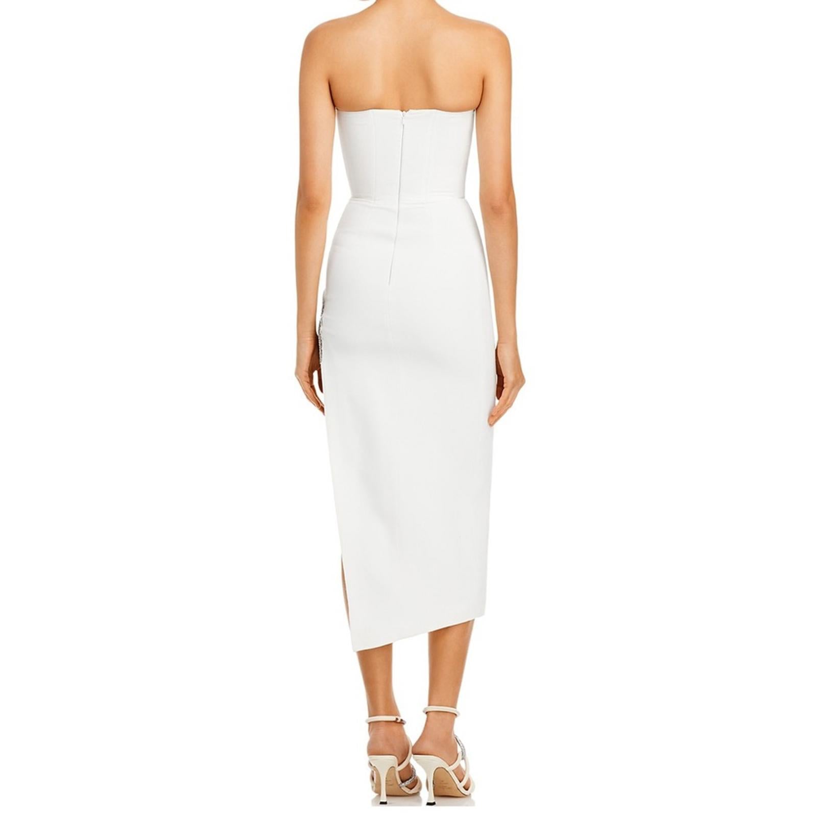David Koma STRAPLESS Glass Embellished Crystal Trim Dress in White, Size 2 NWT