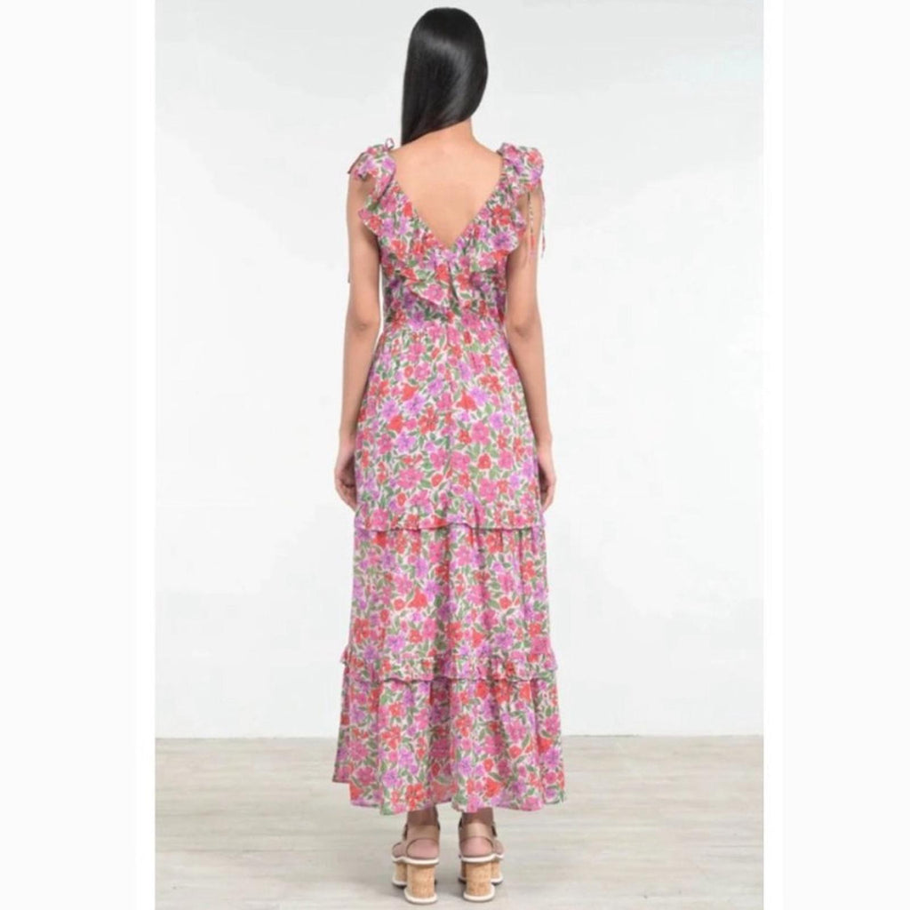 Banjanan Twiggy Floral Print Tiered Dress, Melodic Floral Bonbon, Size XS NWT