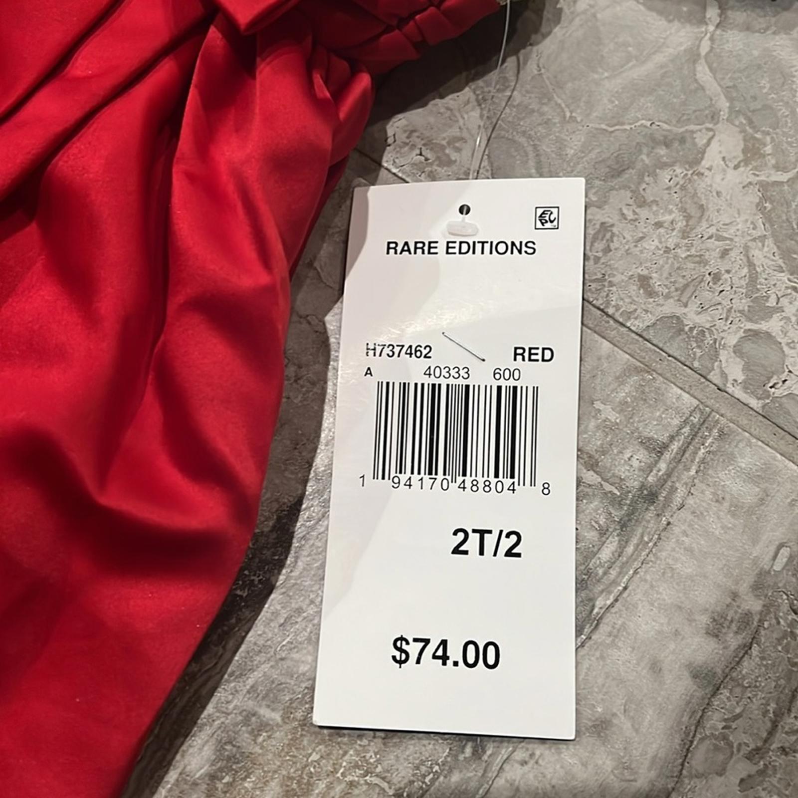 Rare Editions High Low Skirt Dress with Cascade Bow in Red, Size 2T/2 New w/Tag
