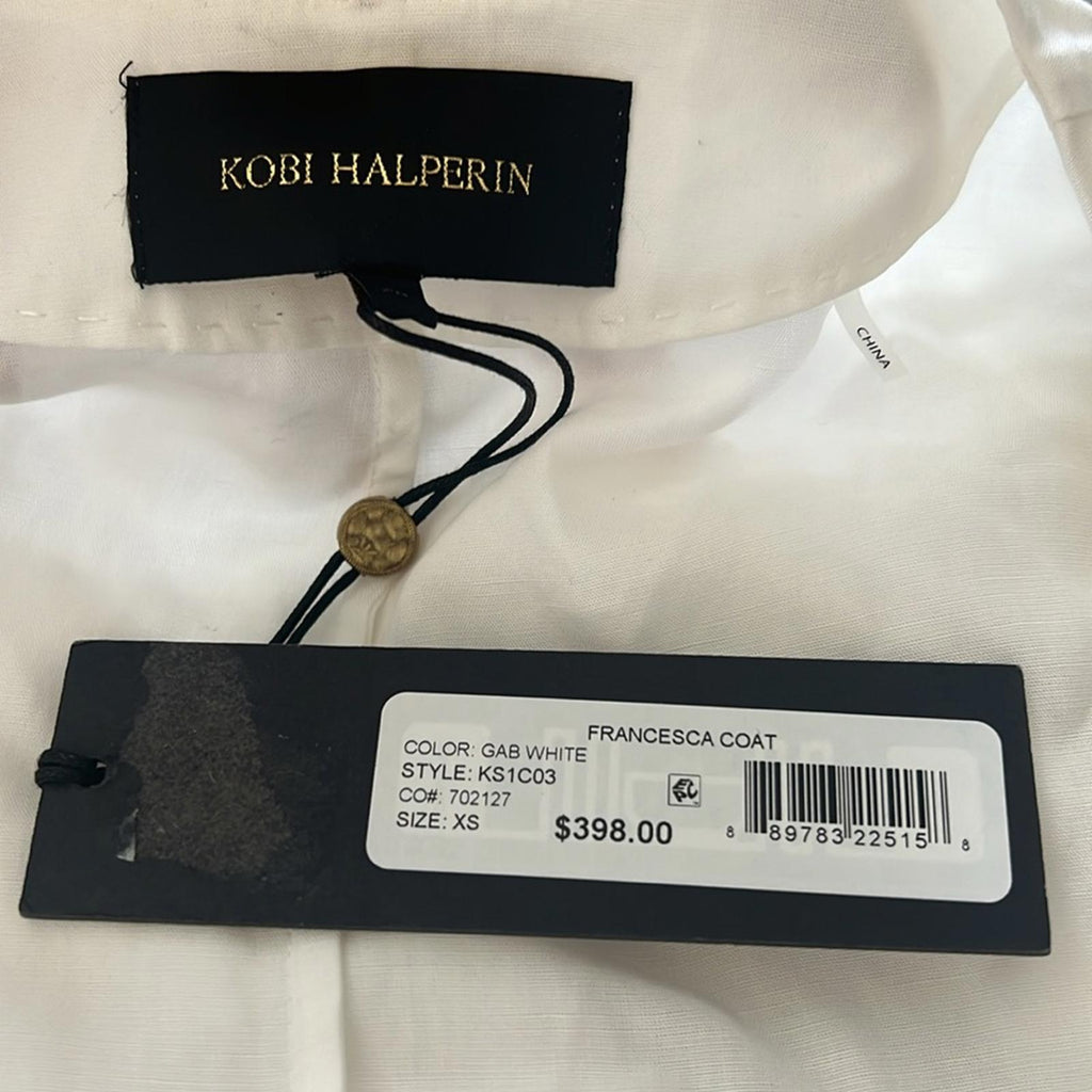 Kobi Halperin Francesca Roll Cuff Belted Jacket in White, Size XS New w/Tag $398