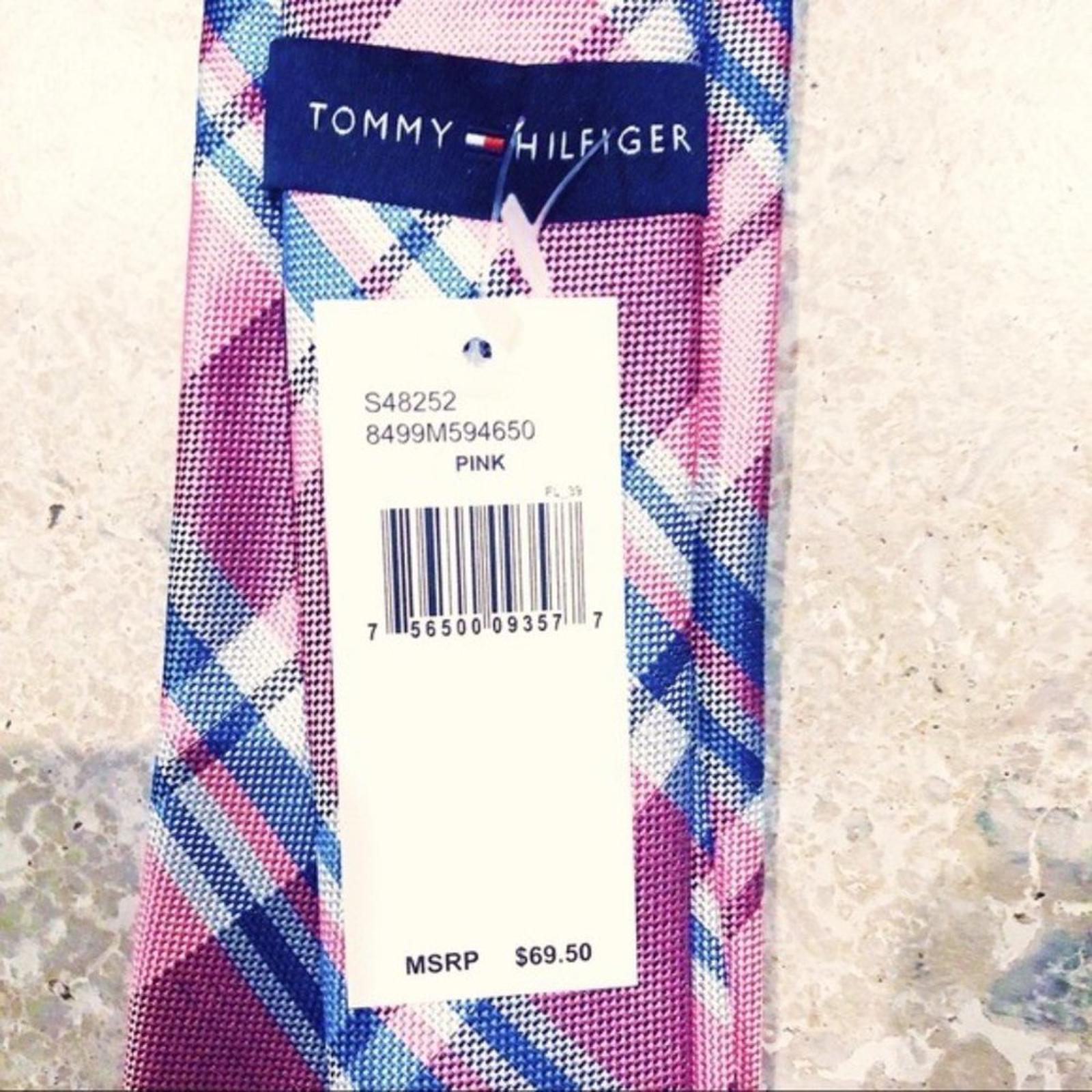 Tommy Hilfiger Plaid Neck Tie in Pink & Blue, New with Tag Retail $69.50