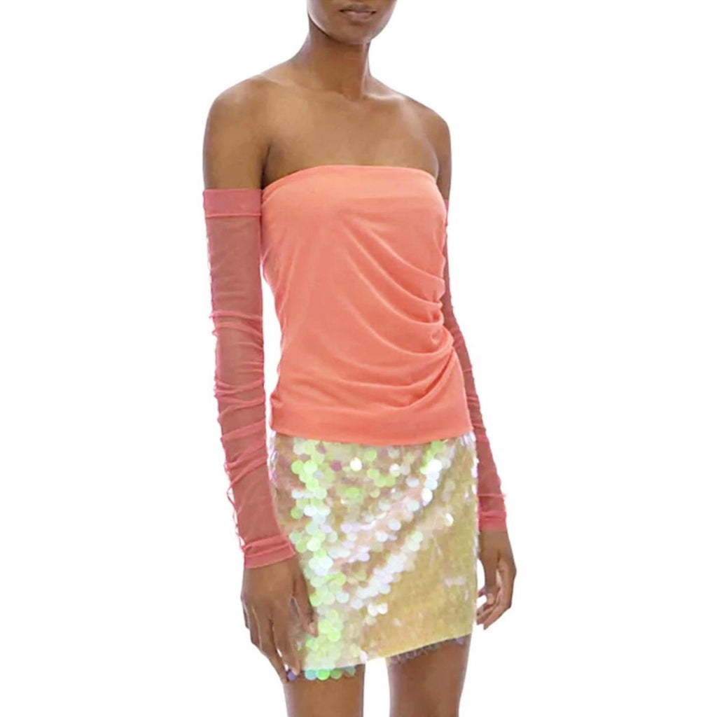 Helmut Lang Sheer Sleeve Tube Top in Coral, NWT, Size XS