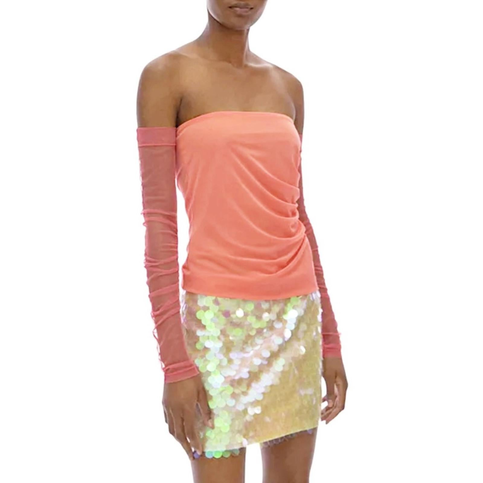 Helmut Lang Sheer Sleeve Tube Top in Coral, NWT, Size XS