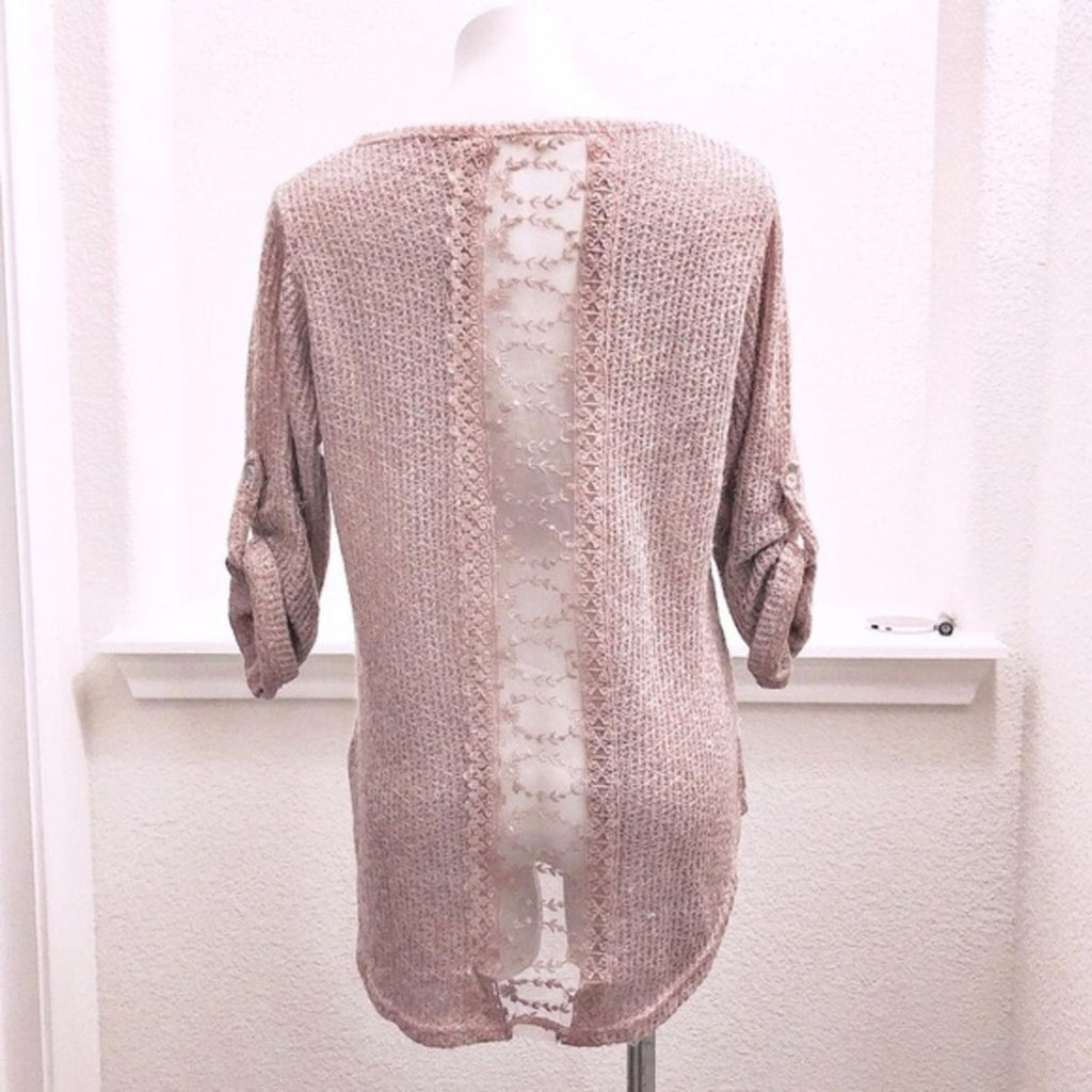 Belle France Lace Back Sweater in Blush Pink, Size L EXCELLENT! Retail $138