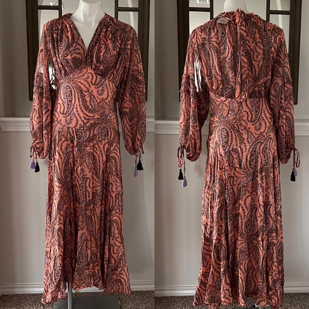 Free People Mirage Boho Printed Maxi Dress in Orange Maxikjole Size 4 NEW $198