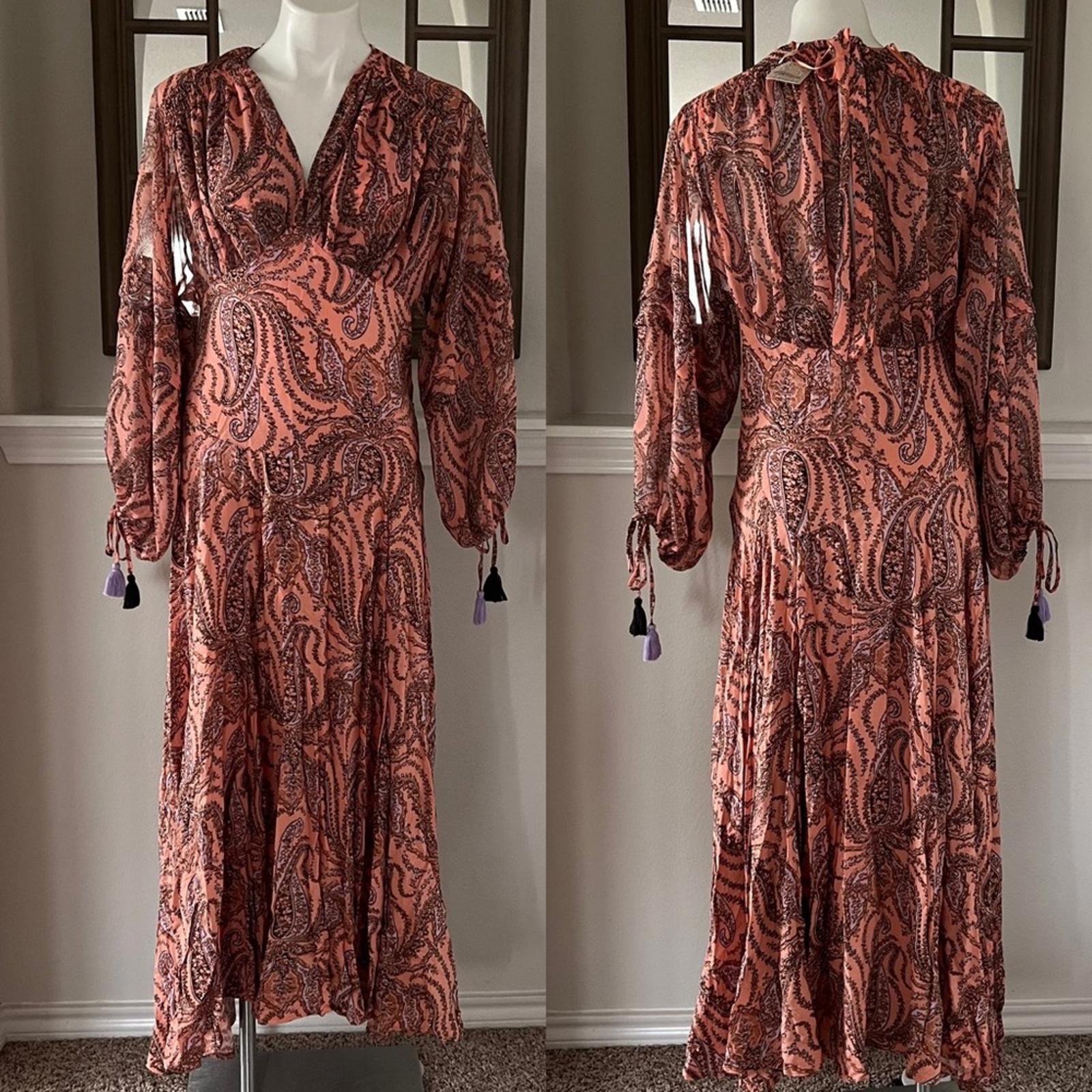 Free People Mirage Boho Printed Maxi Dress in Orange Maxikjole Size 4 NEW $198