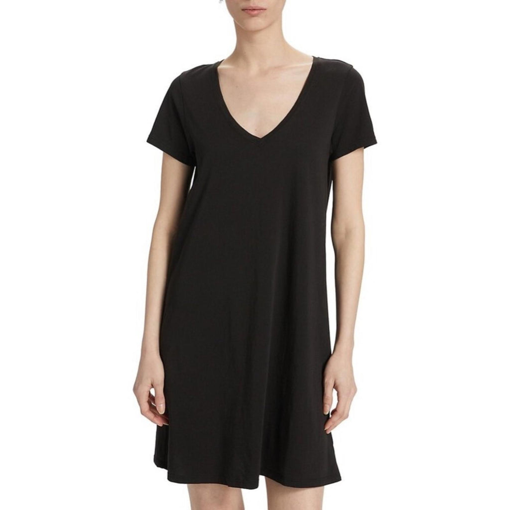 ATM Cotton Jersey V-Neck Mini T-Shirt Dress in Black, Size XS NEW w/Tag $195