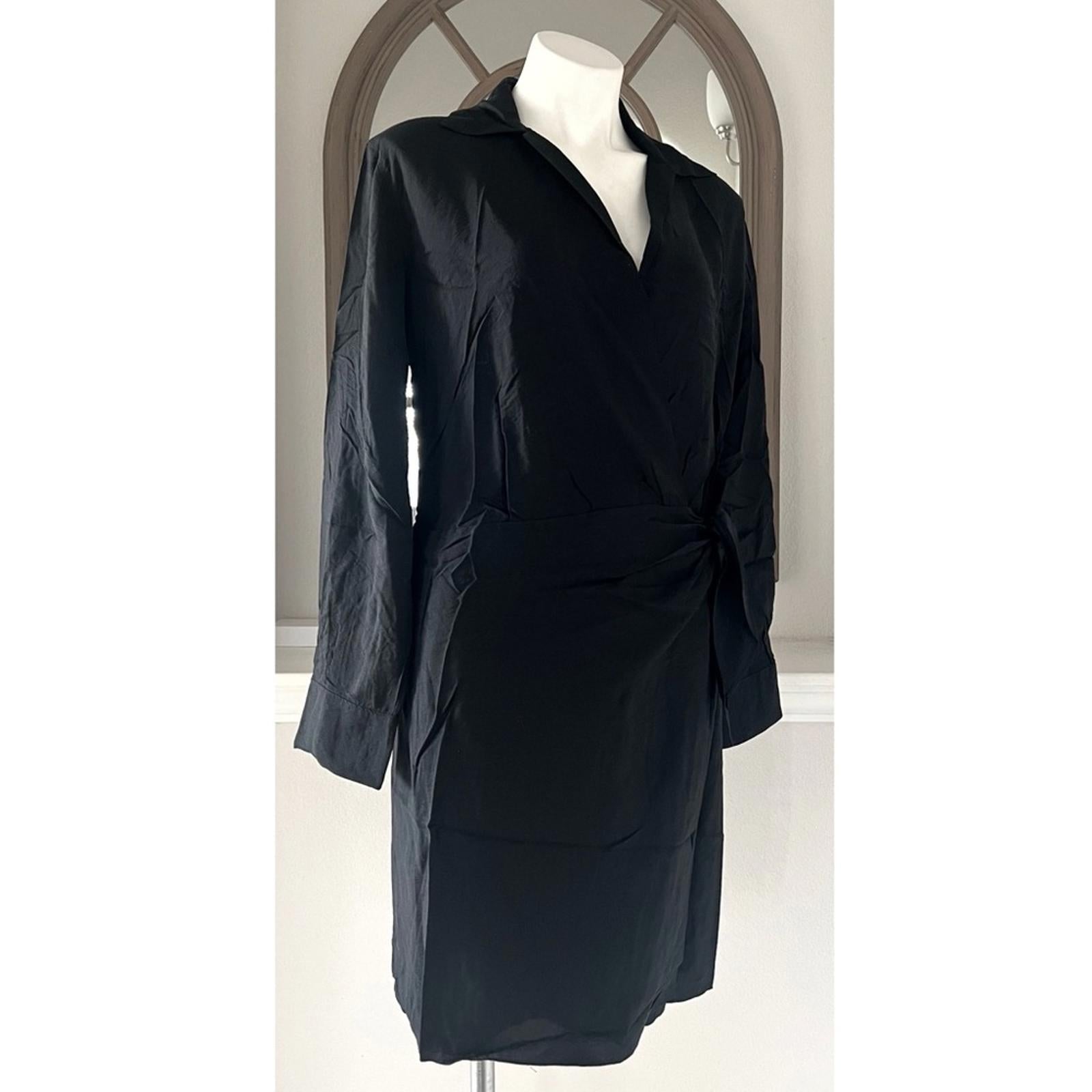 Vince Long Sleeve Wrap Shirt Dress, Long Sleeve in Black Size L EXCELLENT!
