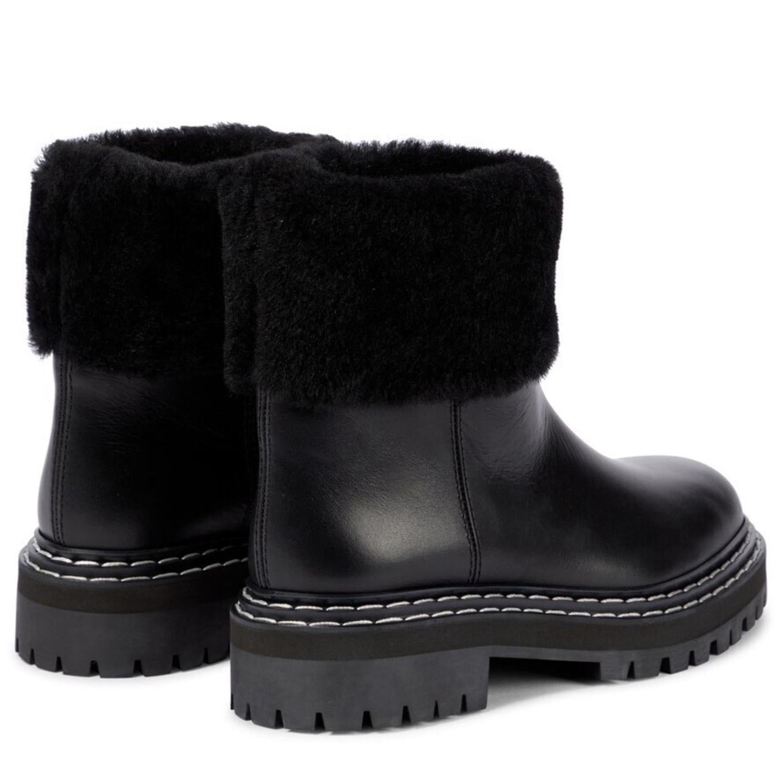 Proenza Schouler CA/SH Shearling Booties in Black, Size 38 NEW in Box + DustBag