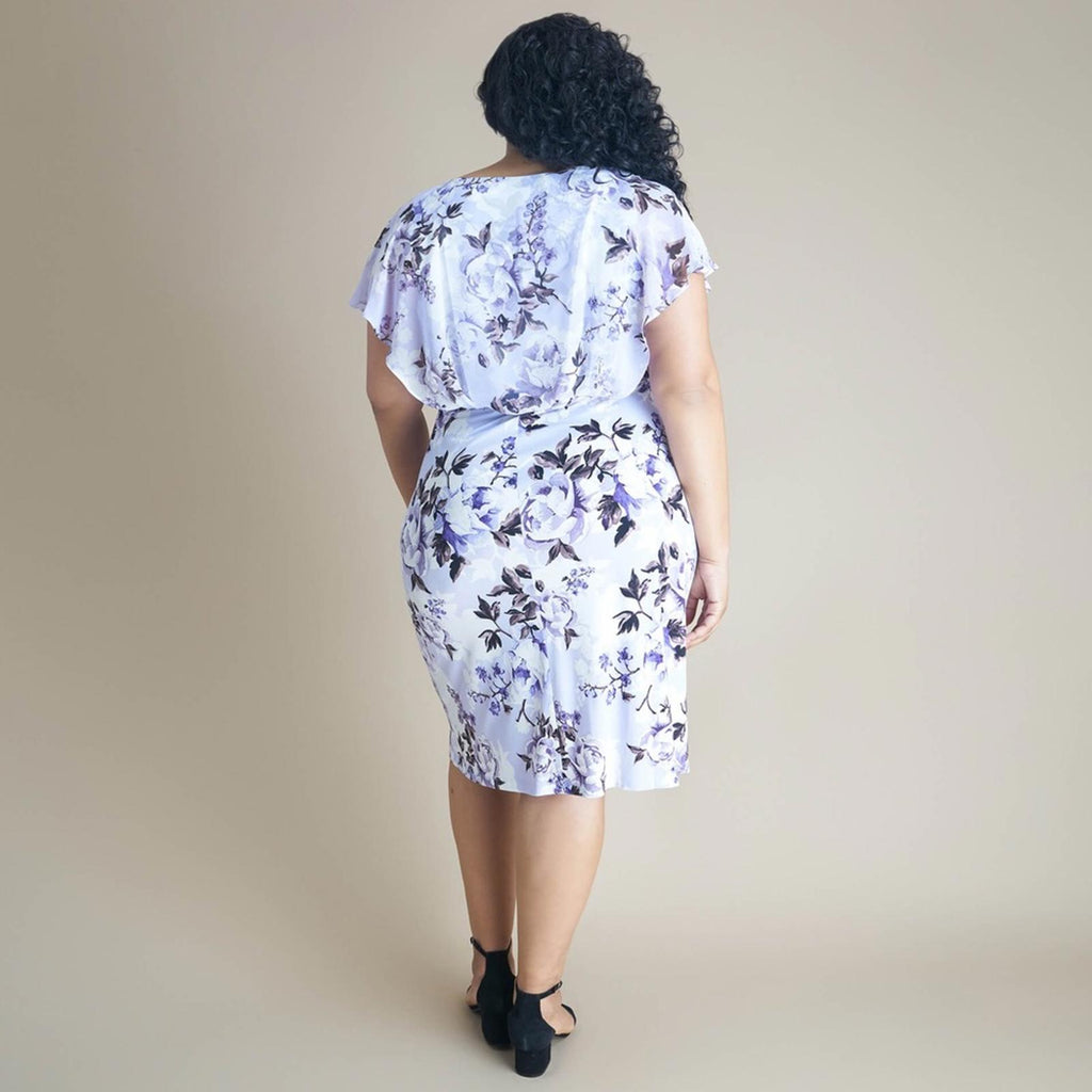 Connected Apparel Daphne Lavender Floral Chiffon Popover Dress, Petite Size 14