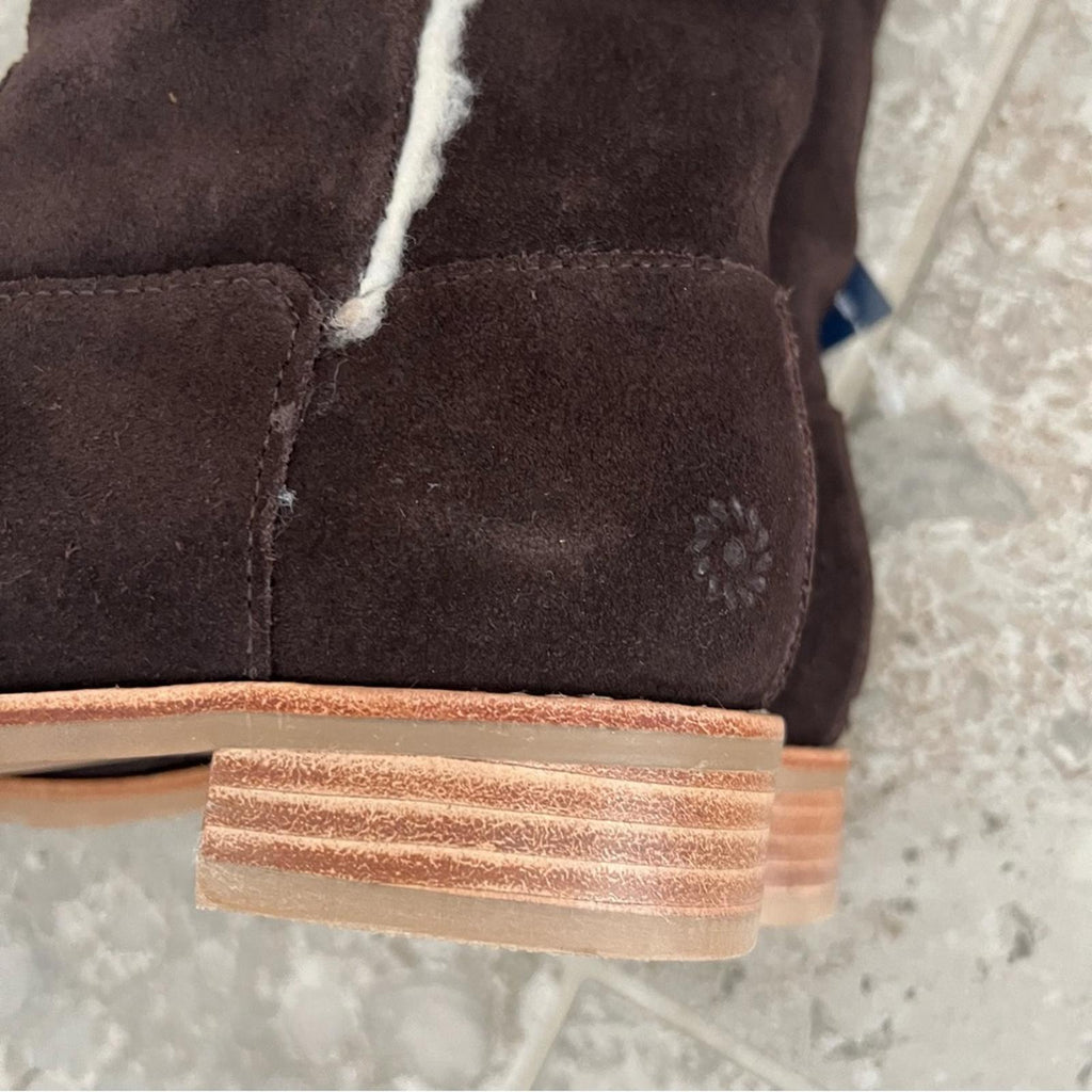 Jack Rogers Dark Chocolate Sherpa Faux Suede Booties, Size 7M New in Box $158