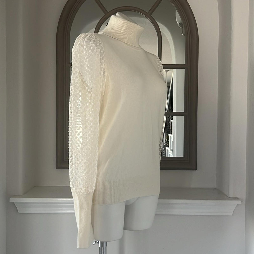 Cashmere Mesh Sleeve Turtleneck Sweater from C by Bloomingdale's Size XL NWT