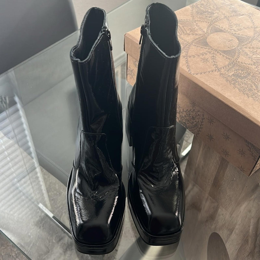 Free People Ruby Platform Bootie in Black Patent, Size EU39 | US9 New in Box