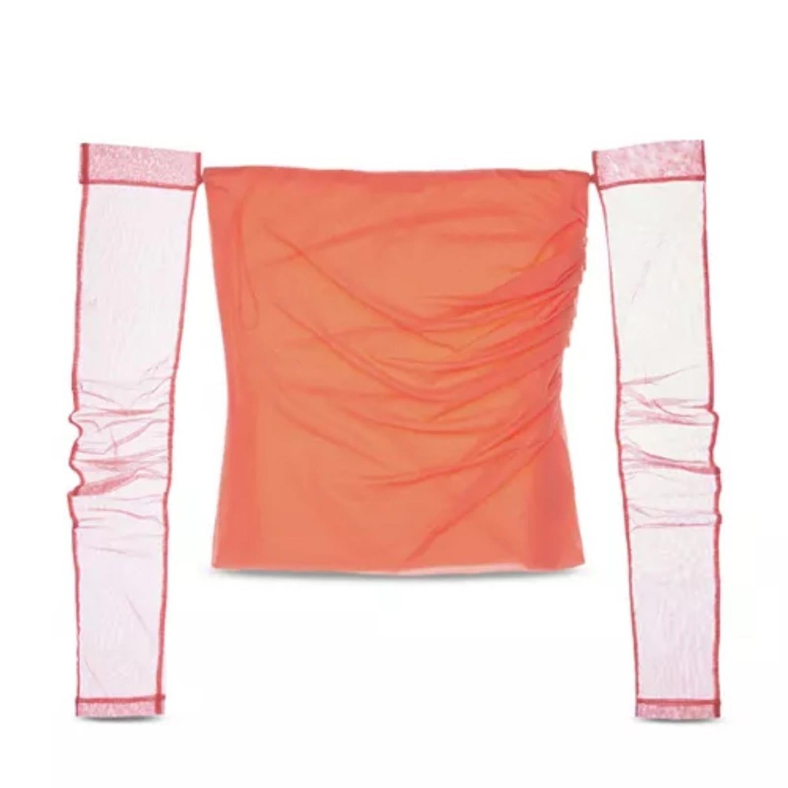 Helmut Lang Sheer Sleeve Tube Top in Coral, NWT, Size XS