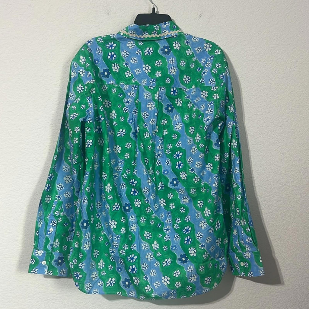 Marni Printed Button Up Shirt in Green/Blue, Size 46, New w/Tag