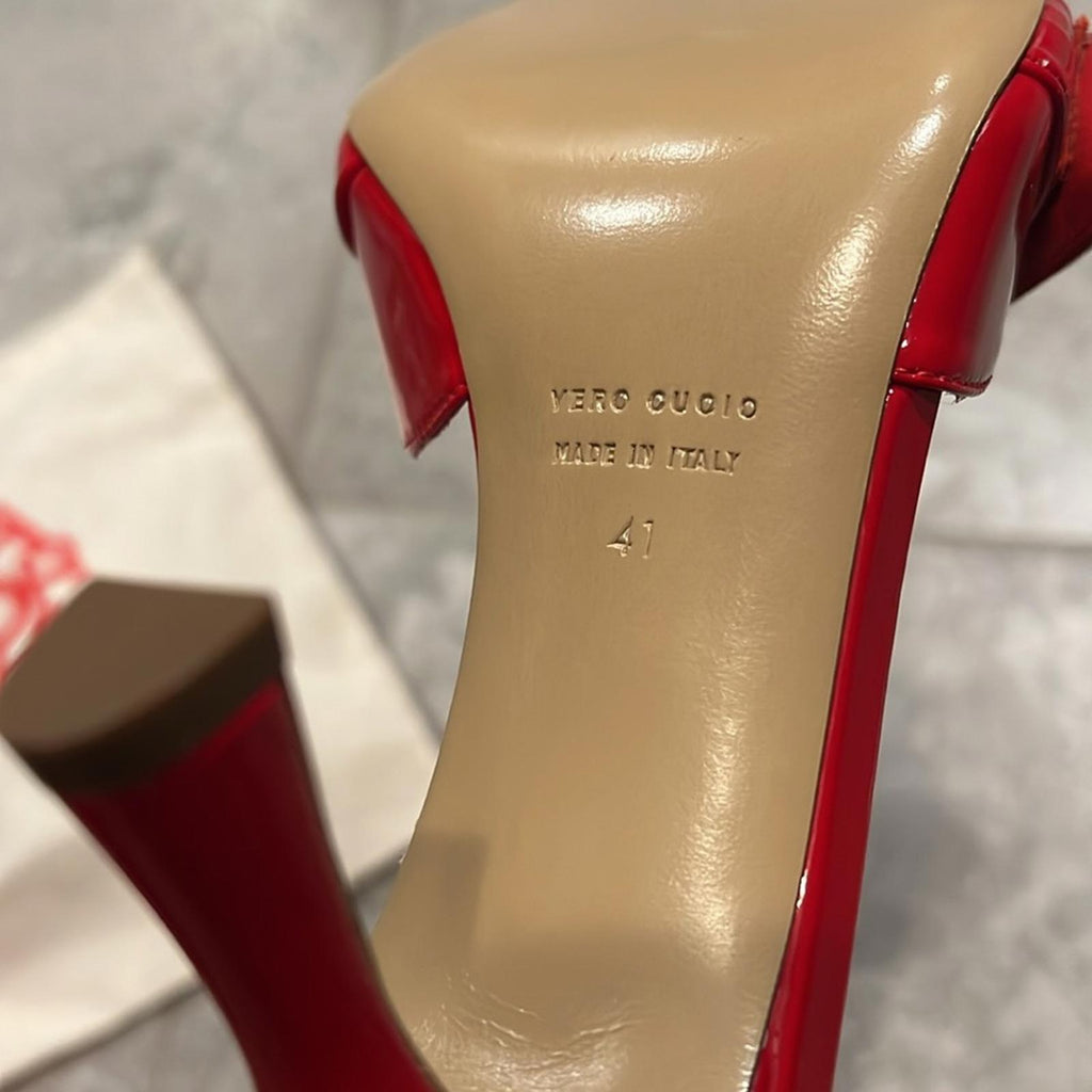 Gia Borghini Alodie Patent Leather Mules/Sandals in Red Size 41 NEW +DustBag
