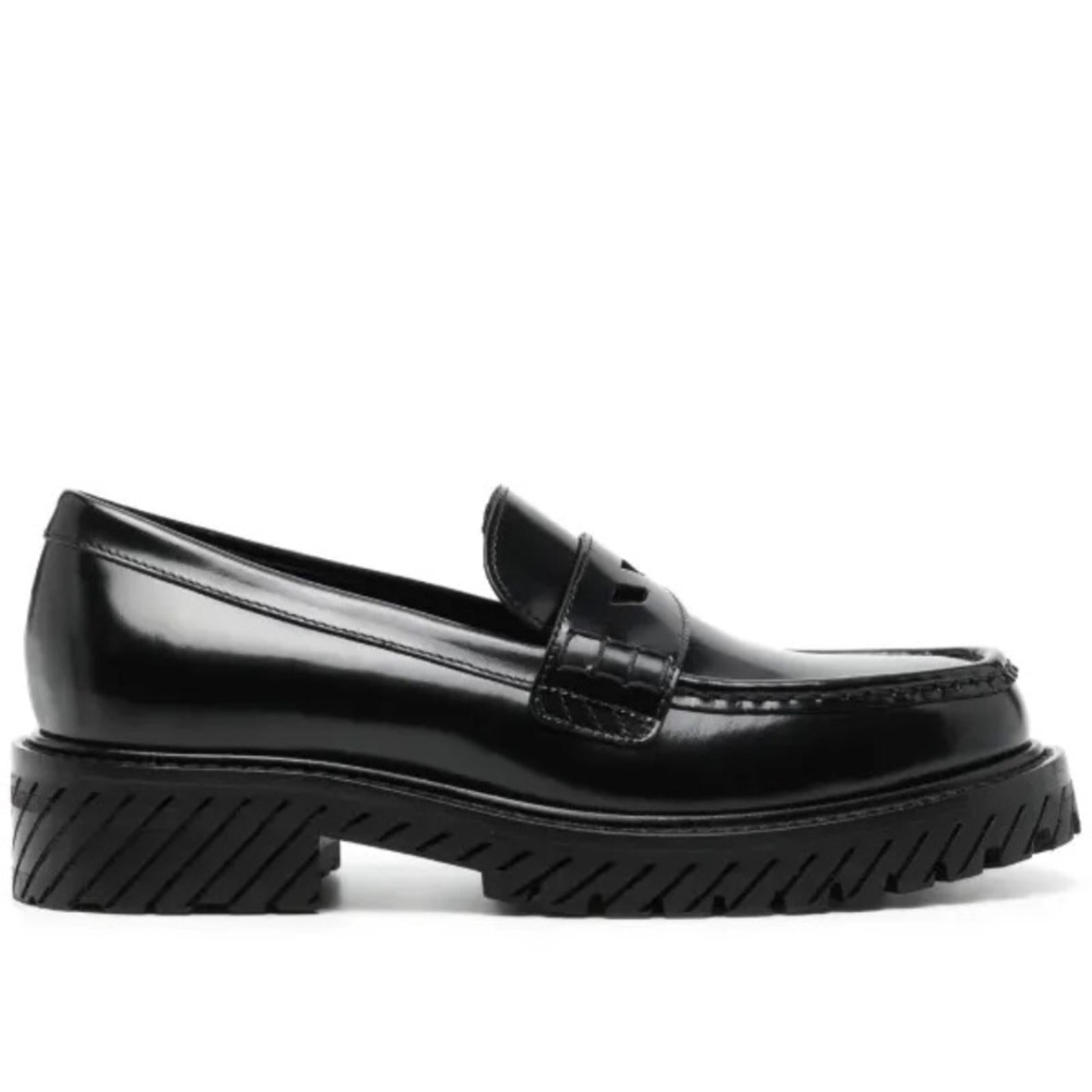 Off-White Diag-Stripe Black Leather Loafers, Size 41 NEW in Box +DustBag $1,055