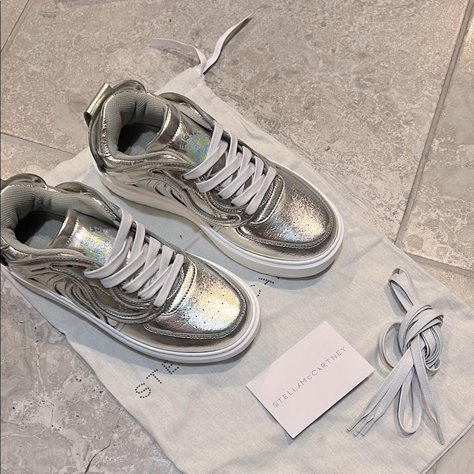 Stella McCartney S-Wave Lace Up Sneakers, Metallic Size 35 NEW w/Dust Bag $830