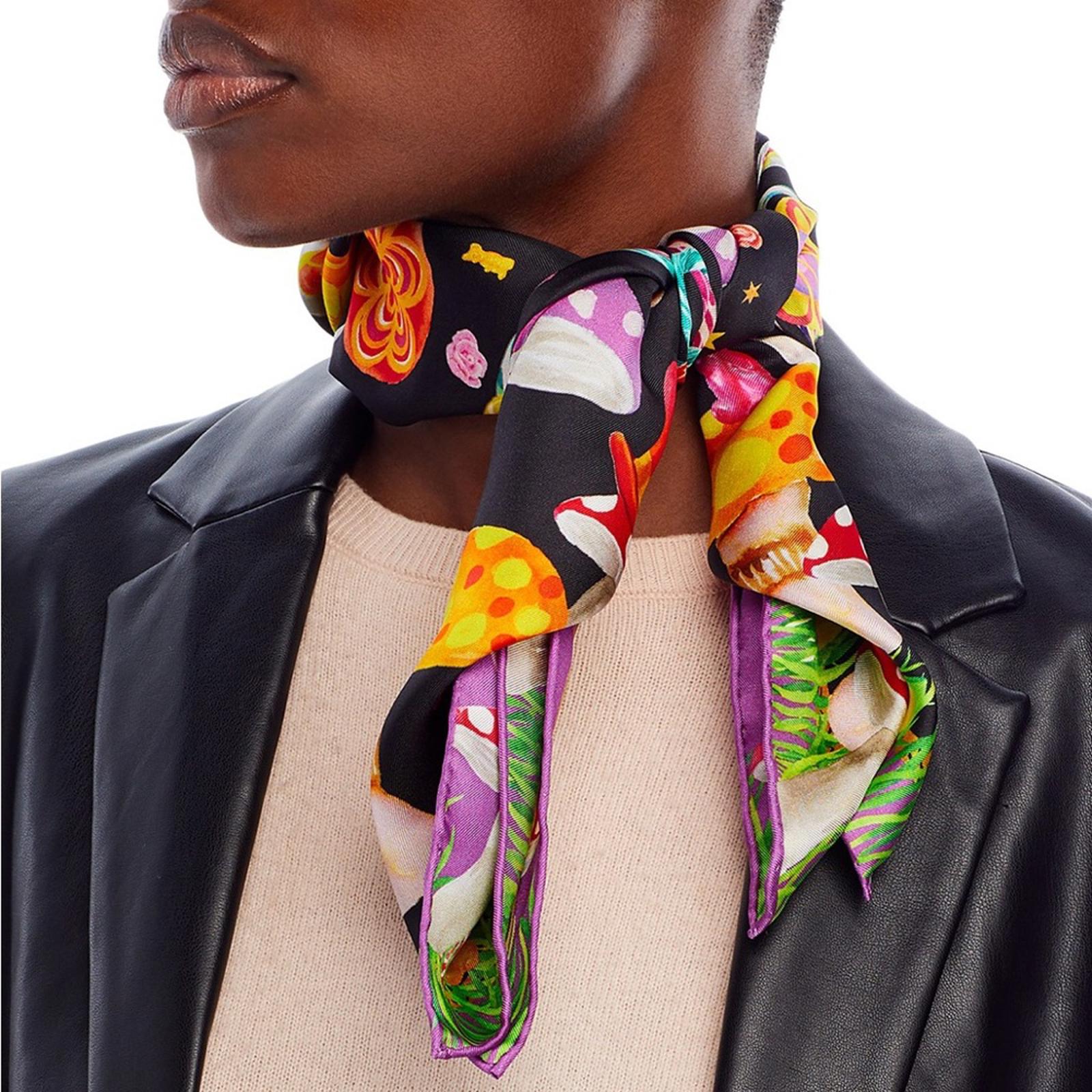 Echo Willy Wonka Silk Scarf with Candy & Mushroom Print, 35” x 35”New w/Tag $159