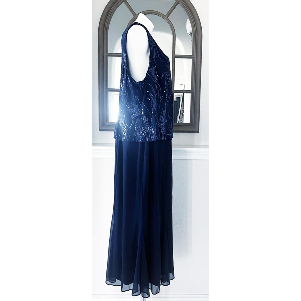 Alex Evenings Navy Chiffon Dress w/Sequin Embellished Overlay Size 20W New w/Tag