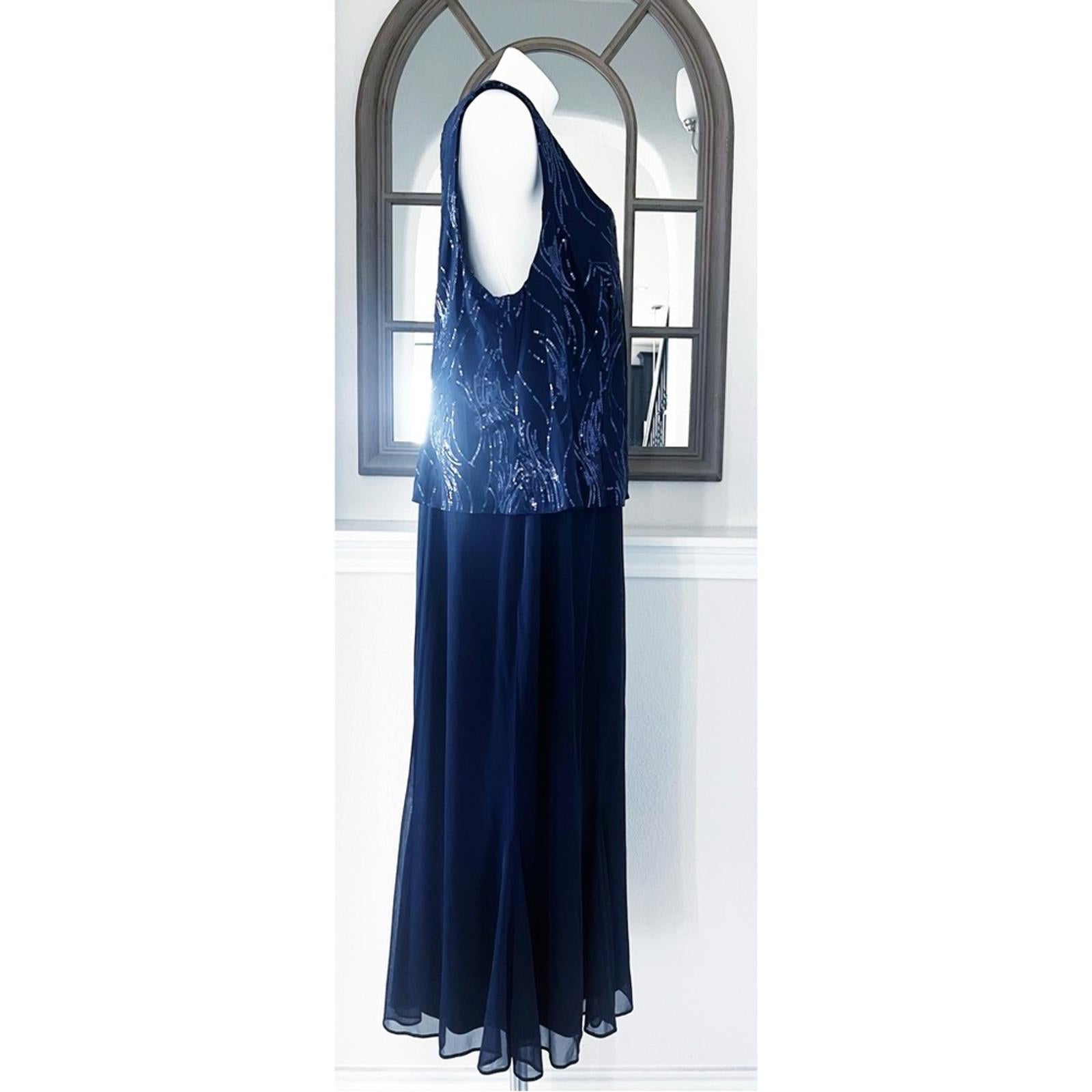 Alex Evenings Navy Chiffon Dress w/Sequin Embellished Overlay Size 20W New w/Tag
