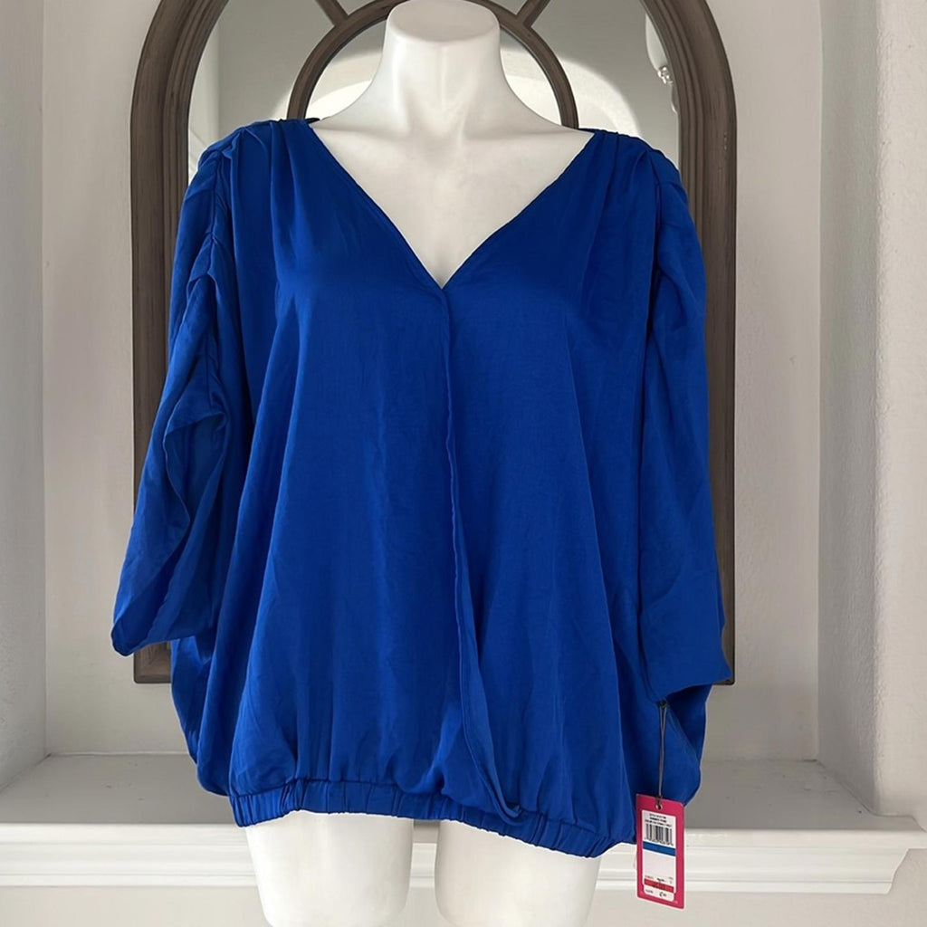 Vince Camuto Dolman Sleeve Fold Front V-Neck Rumple in Cobalt Blouse Size XL NWT