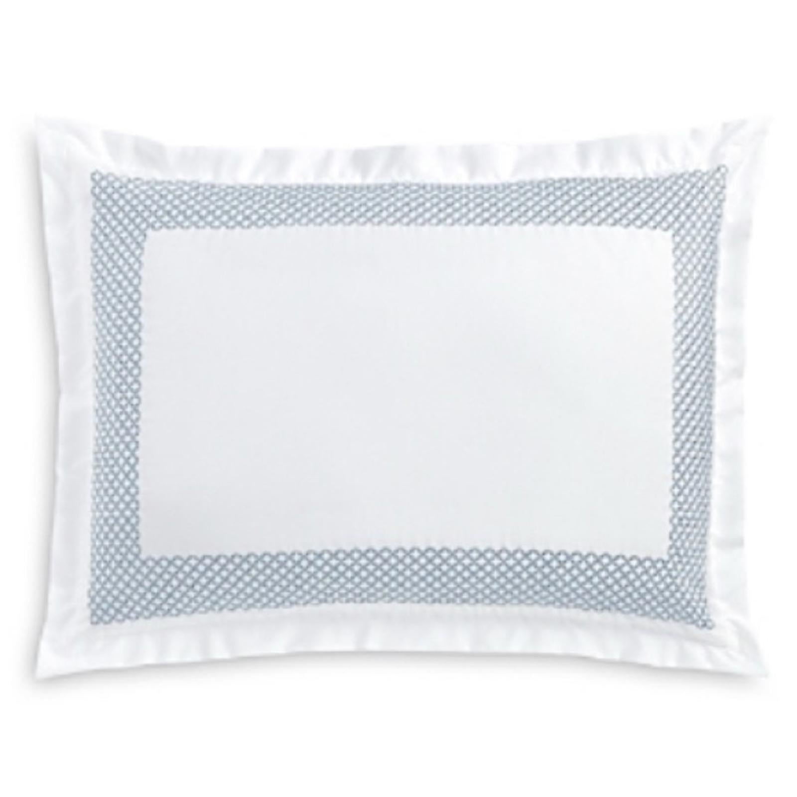 Hudson Park Collection Embroidered Geo King Sham 500 Thread Count, White/Blue